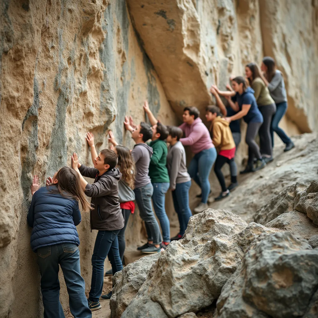 Trabajo en equipo superando obstáculo